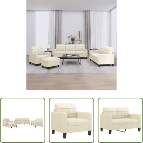 vidaXL Divano a 3 posti -  Set di Divani 4 pz con Cuscini crema in Similpelle