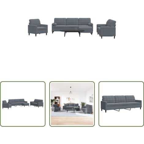 vidaXL Divano a 3 posti -  Set di Divani 4 pz con Cuscini e Rinforzi Grigio Scuro Velluto