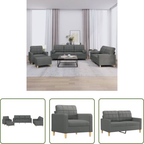 vidaXL Divano a 3 posti -  Set di Divani 4 pz con Cuscini Grigio Scuro in Tessuto