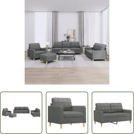 vidaXL Divano a 3 posti -  Set di Divani 4 pz con Cuscini Grigio Scuro in Tessuto