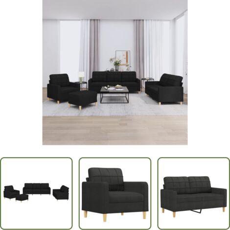 vidaXL Divano a 3 posti -  Set di Divani 4 pz con Cuscini Nero in Tessuto