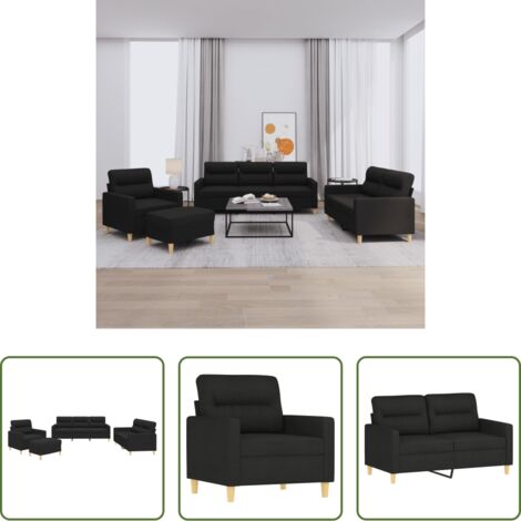 vidaXL Divano a 3 posti -  Set di Divani 4 pz con Cuscini Nero in Tessuto