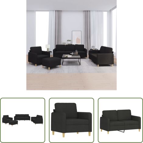 vidaXL Divano a 3 posti -  Set di Divani 4 pz con Cuscini Nero in Tessuto