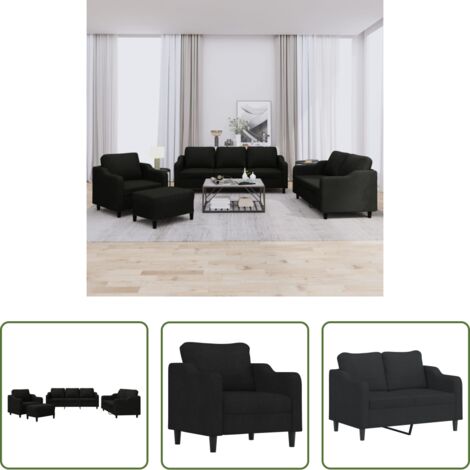 vidaXL Divano a 3 posti -  Set di Divani 4 pz con Cuscini Nero in Tessuto