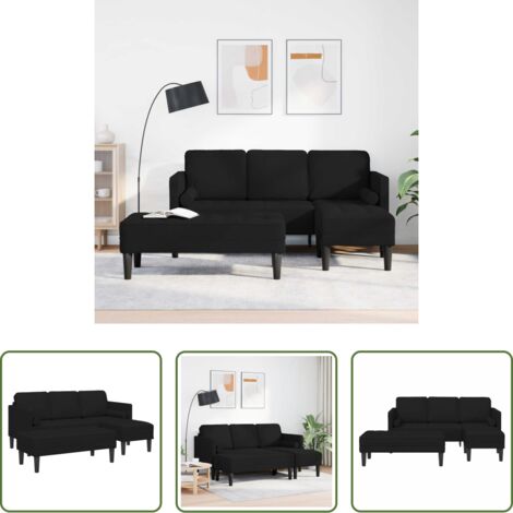 vidaXL Divano a angolo -  Set di divani con cuscino 2 pcs Nero Poliestere