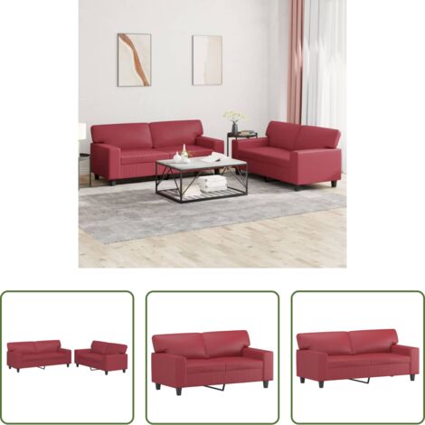 vidaXL Divano a due posti -  Set di Divani 2 pz Rosso Vino in Similpelle