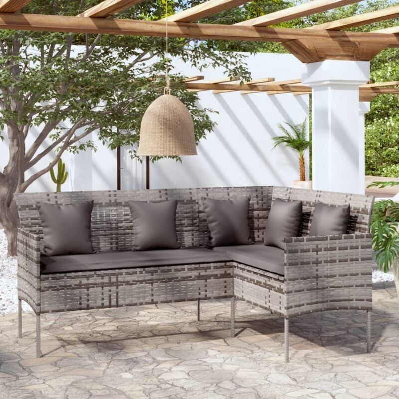 Vidaxl - Divano a Forma di l con Cuscini in Polyrattan Grigio