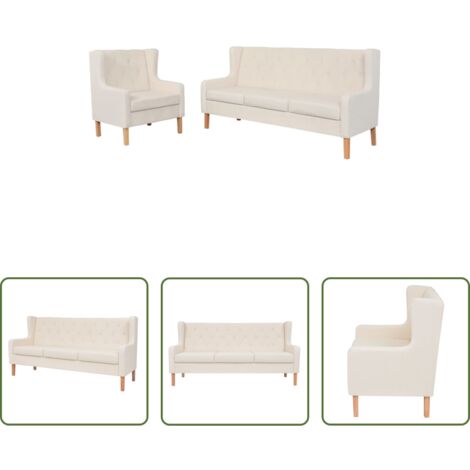 vidaXL Divano a tre posti -  Set Divani 2 pz in Tessuto Bianco Crema