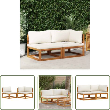 vidaXL Divano angolare -  Set Divani da Giardino 2 pz con Cuscini Bianco Crema in Acacia