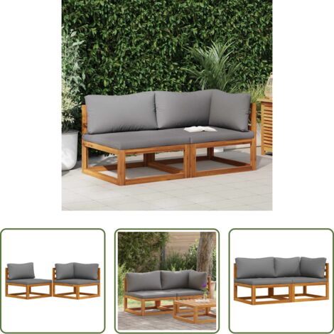 vidaXL Divano angolare -  Set Divani da Giardino 2 pz con Cuscini Grigio Scuro in Acacia
