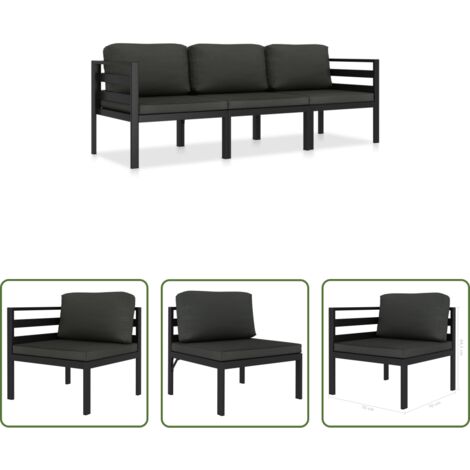 vidaXL Divano angolare -  Set Divani da Giardino 3 pz con Cuscini in Alluminio Antracite