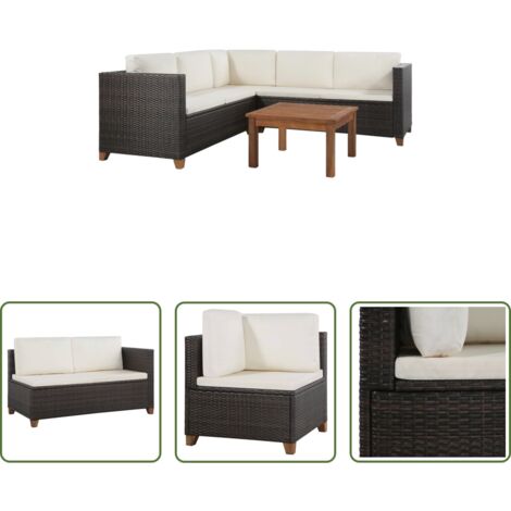 vidaXL Divano angolare -  Set Divani da Giardino 4 pz con Cuscini in Polyrattan Marrone