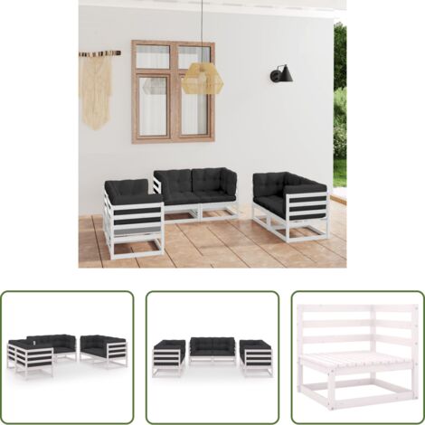 vidaXL Divano angolare -  Set Divani da Giardino 6 pz con Cuscini Legno Massello Pino