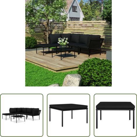 vidaXL Divano angolare -  Set Divani da Giardino 6 pz con Cuscini Neri in PVC