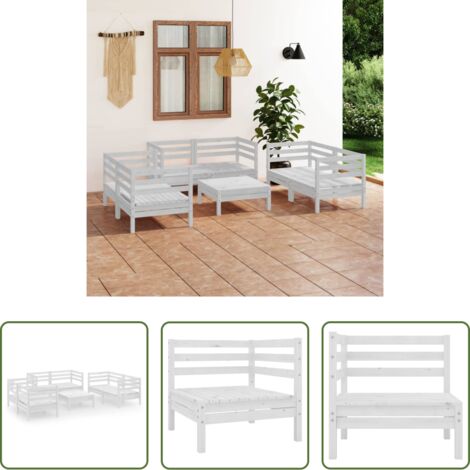 vidaXL Divano angolare -  Set Divani da Giardino 7 pz Bianco in Legno Massello di Pino
