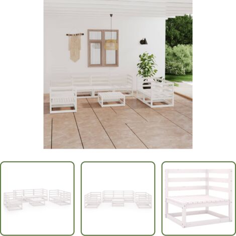 vidaXL Divano angolare -  Set Divani da Giardino 8 pz Bianco in Legno Massello di Pino