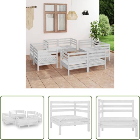 vidaXL Divano angolare -  Set Divani da Giardino 8 pz Bianco in Legno Massello di Pino