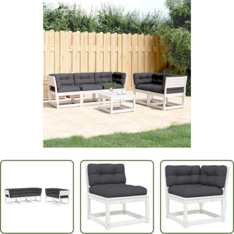 vidaXL Divano angolare -  Set Divani Giardino 5pz con Cuscini Bianco Legno Massello Pino
