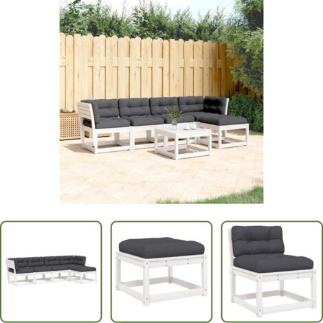 vidaXL Divano angolare -  Set Divani Giardino 5pz con Cuscini Bianco Legno Massello Pino