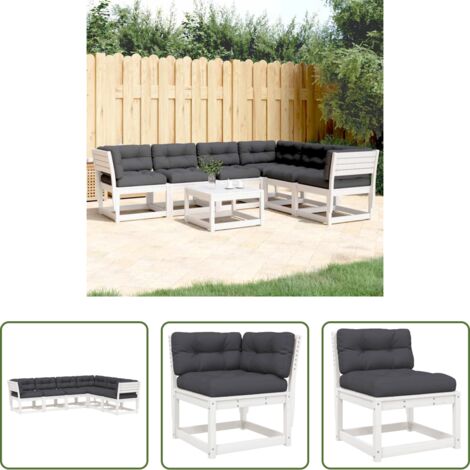 vidaXL Divano angolare -  Set Divani Giardino 6pz con Cuscini Bianco Legno Massello Pino