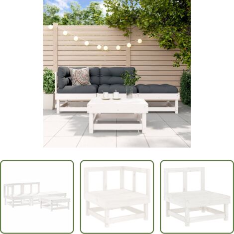 vidaXL Divano angolare -  Set Salotto da Giardino 4 pz Bianco in Legno Massello di Pino
