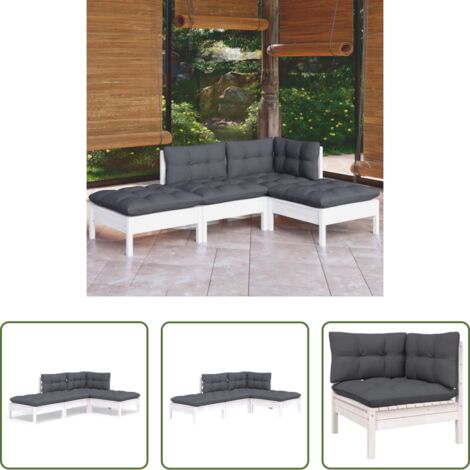 vidaXL Divano angolare -  Set Salotto da Giardino 4 pz con Cuscini Legno Massello di Pino