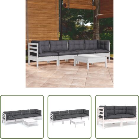 vidaXL Divano angolare -  Set Salotto da Giardino 5pz con Cuscini Legno Massello di Pino