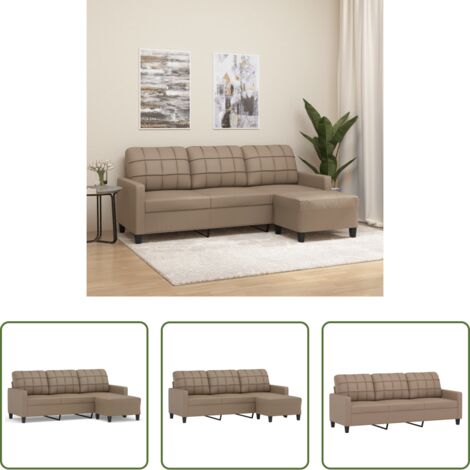 vidaXL Divano cappuccino -  Divano a 3 Posti con Poggiapiedi Cappuccino 180cm in Similpelle