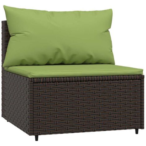 vidaXL Divano Centrale da Giardino con Cuscini in Polyrattan Marrone