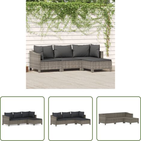 vidaXL Divano centrale -  Set Divani da Giardino 4 pz con Cuscini in Polyrattan Grigio
