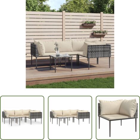 vidaXL Divano centrale -  Set Divani da Giardino 5 pz con Cuscini in Polyrattan Grigio
