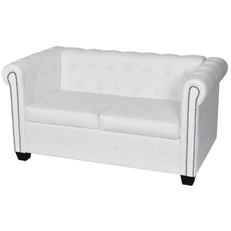 vidaXL Divano Chesterfield a 2 Posti in Finta Pelle Bianco