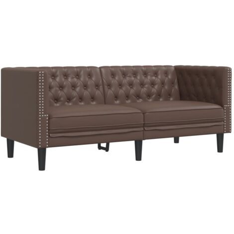vidaXL Divano Chesterfield a 2 Posti Marrone in Similpelle