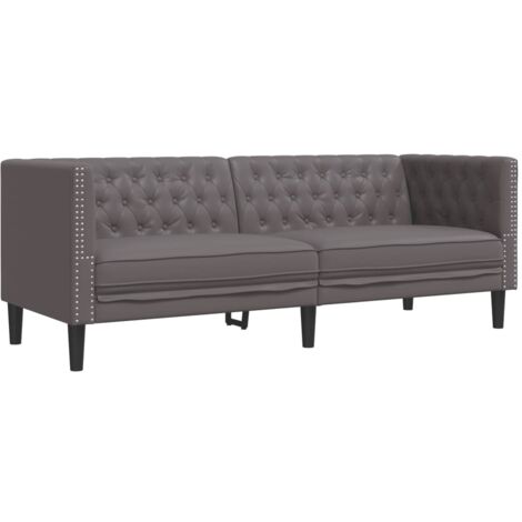 vidaXL Divano Chesterfield a 3 Posti Grigio in Similpelle