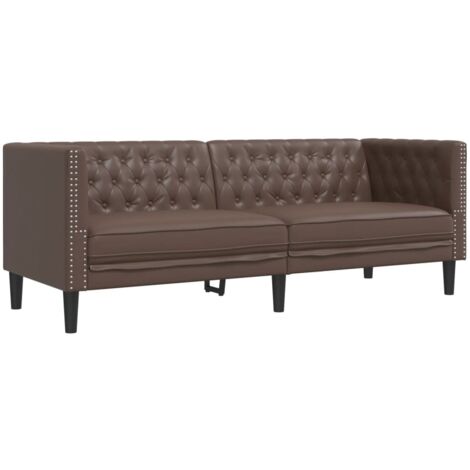 vidaXL Divano Chesterfield a 3 Posti Marrone in Similpelle