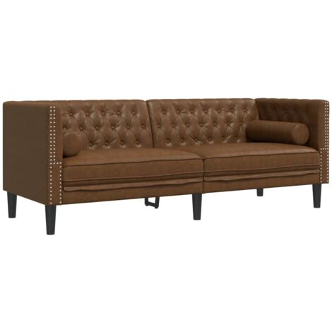 vidaXL Divano Chesterfield con Cuscini 3 Posti Marrone in Scamosciato