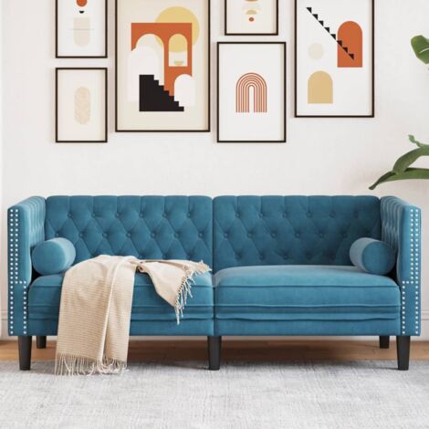 vidaXL Divano Chesterfield con Rinforzi 2 Posti Blu in Velluto