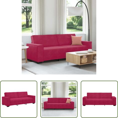 vidaXL Divano con braccioli -  Divano a 3 Posti Rosso Vino 220x78x84 cm in Velluto