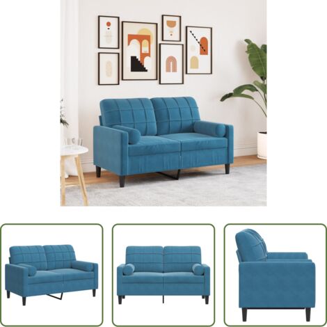 vidaXL Divano con cuscini - Divano a 2 Posti con Cuscini Blu 120 cm in Velluto