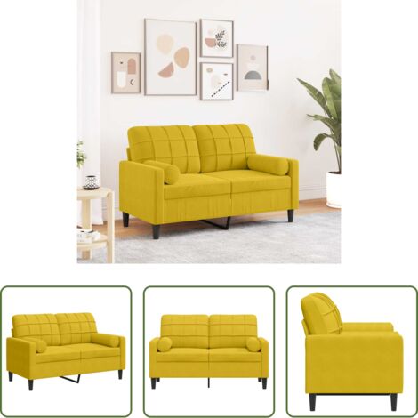 vidaXL Divano con cuscini -  Divano a 2 Posti con Cuscini Giallo 120 cm in Velluto