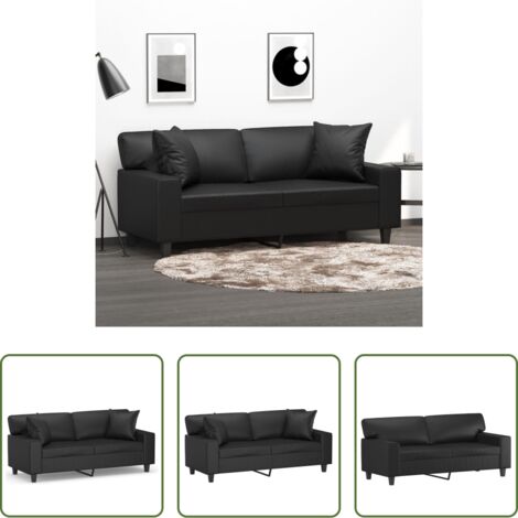 vidaXL Divano con cuscini -  Divano a 2 Posti con Cuscini Nero 140 cm in Similpelle
