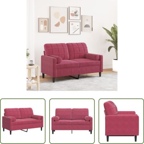 vidaXL Divano con cuscini -  Divano a 2 Posti con Cuscini Rosso Vino 120 cm in Velluto