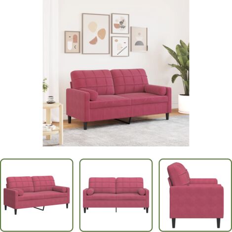 vidaXL Divano con cuscini -  Divano a 2 Posti con Cuscini Rosso Vino 140 cm in Velluto