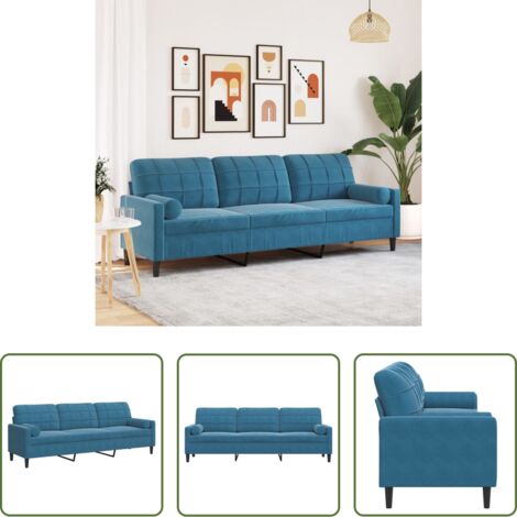 vidaXL Divano con cuscini -  Divano a 3 Posti con Cuscini Blu 210 cm in Velluto