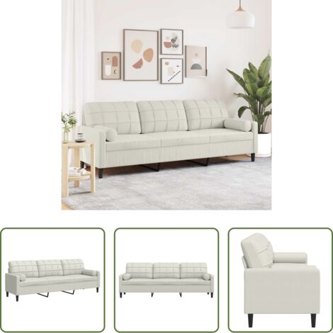 vidaXL Divano con cuscini - Divano a 3 Posti con Cuscini Crema 210 cm in Velluto
