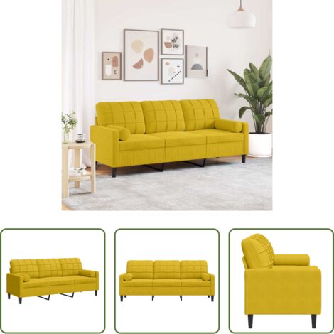 vidaXL Divano con cuscini -  Divano a 3 Posti con Cuscini Giallo 180 cm in Velluto
