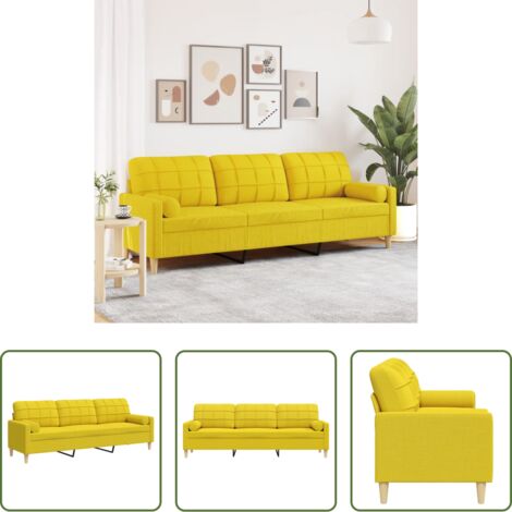 vidaXL Divano con cuscini -  Divano a 3 Posti con Cuscini Giallo Chiaro 210 cm in Tessuto