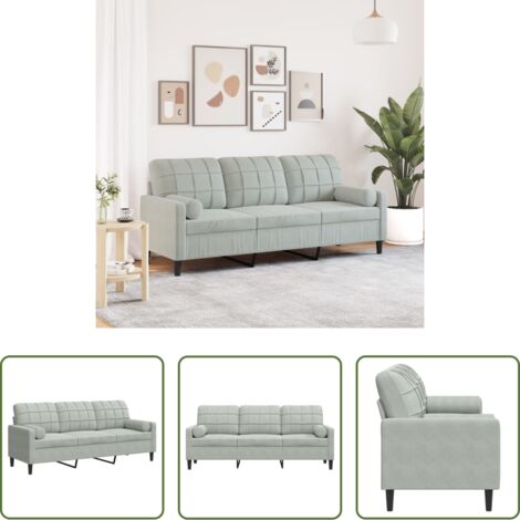 vidaXL Divano con cuscini -  Divano a 3 Posti con Cuscini Grigio Chiaro 180 cm in Velluto