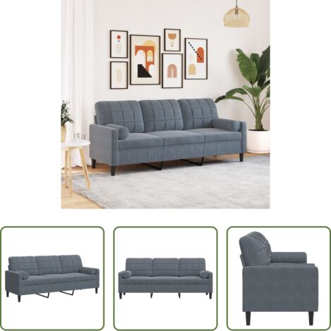 vidaXL Divano con cuscini -  Divano a 3 Posti con Cuscini Grigio Scuro 180 cm in Velluto