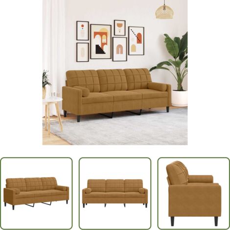 vidaXL Divano con cuscini - Divano a 3 Posti con Cuscini Marrone 180 cm in Velluto